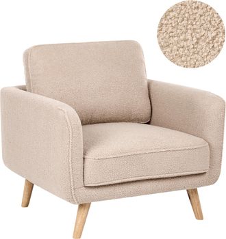Beliani Sill&oacute;n Tapizado Decorativo Patas De Madera Estilo Tradicional De Boucl&eacute; Beige Kilja