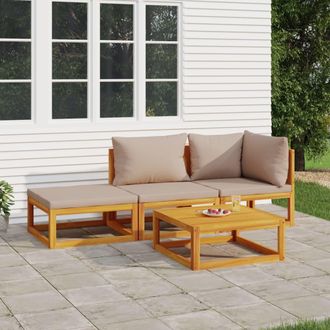 vidaXL Set Muebles De Jard&iacute;n 4 Pzas Madera Maciza Y Cojines Gris Taup&eacute; Vidaxl