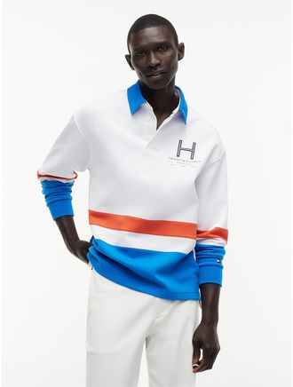 Tommy Hilfiger Mens Marina Club Logo Intechno Knit Rugby - White/Multi - XL