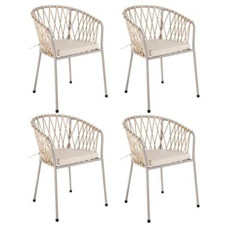 LOLAhome Pack de 4 sillas de jard&iacute;n de acero y cuerda con coj&iacute;n