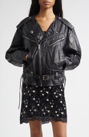 R13 Belted Leather Moto Jacket in Black at Nordstrom, Size X-Large