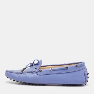 Tod's Tods Blue Leather Bow Slip On Loafers
