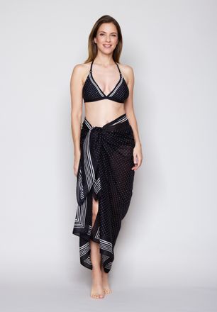 Joop Pareo JOOP, Damen, schwarz, Web, Baumwolle, Modet&uuml;cher Pareo, mit Punkten und Streifen zum Binden