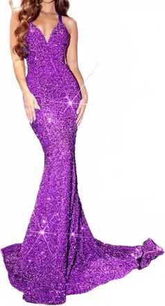 Portia & Scarlett Sequin Long Prom Gown In Purple