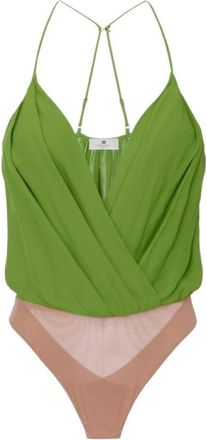 Elisabetta Franchi Viscose Georgette Bodysuit - Dames - Bodies - Groen - L - Tule - Tops