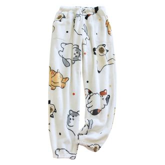 Generic Women Fuzzy Fleece Pajama Pants Cute Print Flannel Pants Winter Warm Pj Bottoms Jogger Pants Womens Dress Pants Tall (Khaki, XL)