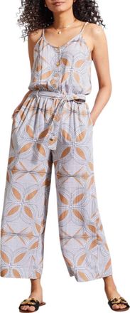 Tribal Button Front Jumpsuit In Camel