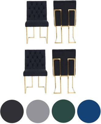 Life Interiors Set of 4 Black Siena Luxury Tufted Velvet Dining Chairs with Gold Frame & Legs - Modern Upholstered Accent Chair