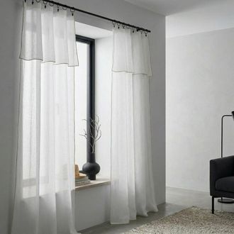 Febronie Visillo panel - juego de 2 algod&oacute;n 140x290 blanco / greige
