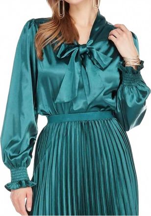 Jade Yoga Tie Bow Blouse In Teal