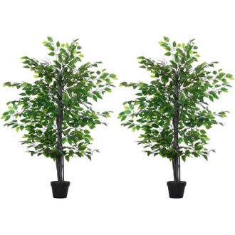 OUTSUNNY Pack De 2 Plantas Artificiales Ficus Artificiales De 145 Cm Con 756 Hojas Y Maceta Para Decoraci&oacute;n Interior Verde
