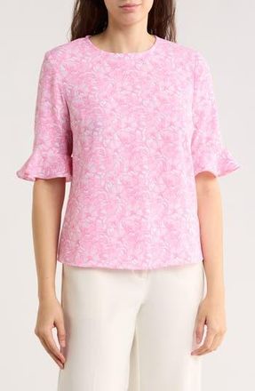 CeCe by Cynthia Steffe Floral Ruffle Short Sleeve Top in Soft Orchid at Nordstrom Rack, Size Xx-Small
