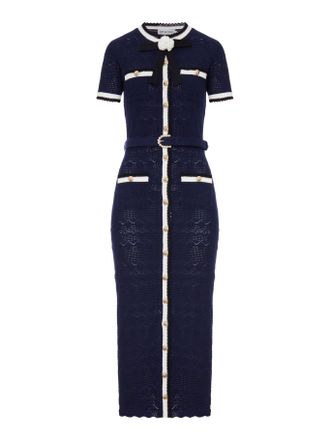 Self Portrait NAVY BLUE PERFORATED KNIT MIDI DRESS - Self-portrait - Woman