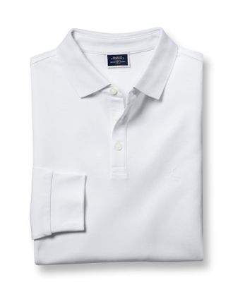 CHARLES TYRWHITT Long Sleeve Pique Cotton Polo - White Size XXL by Charles Tyrwhitt