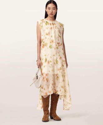AllSaints Polyester Tanner Floral Midi Dress, Size: UK 14/US 10