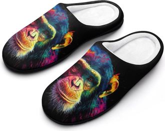 Generic Colorful Monkey Mens Slippers Memory Foam Winter Warm Sandals Slip On House Shoes Size 7-14