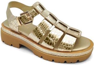 Kenneth Cole Herron Lizard Embossed Lug Sole Sandal in Soft Gold Leather at Nordstrom, Size 6.5