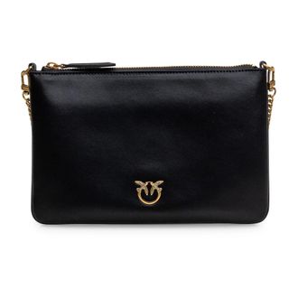 Pinko Flat Love Bag Simply - Dames - Schoudertassen - Zwart - ONE Size - Katoen - Tassen