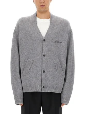 Acne Studios Relaxed-Fit V-Neck Cardigan With Button-Down Front And Embroidered Detailing