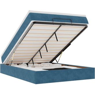vidaXL Estructura De Cama Otomana Con Colch&oacute;n Azul Oscuro 140x200 Cm Vidaxl