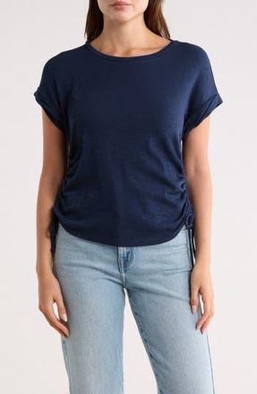 Bobeau Shirred Side Tie T-Shirt in Navy at Nordstrom Rack, Size X-Large