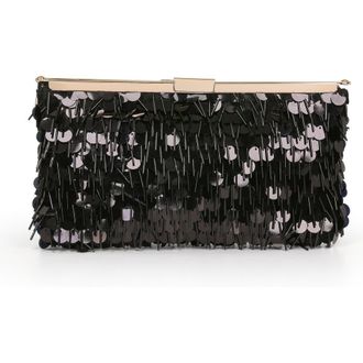 Badgley Mischka Briar Mixed Sequin Hinged Frame Clutch in Black at Nordstrom, Size Small