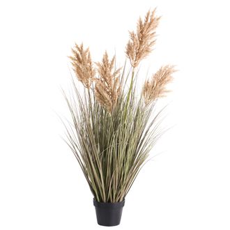 Beliani Planta Artificial En Maceta Para Uso En Interior Decoraci&oacute;n De Pl&aacute;stico Con Maceta Negra 120 Cm Miscanthus Grass