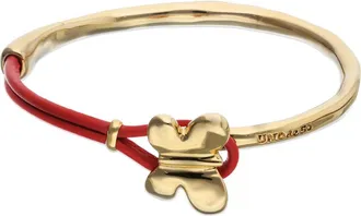 UNOde50 Leather Bracelet with Gold-Tone Butterfly in Red at Nordstrom, Size Medium