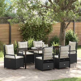 vidaXL Conjunto De Comedor De Jard&iacute;n 7 Pcs Negro Rat&aacute;n Sint&eacute;tico Vidaxl