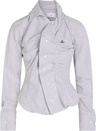 Vivienne Westwood Drunken Striped Gathered Boucl&eacute; Shirt - Blue - 42 (UK10 / S)