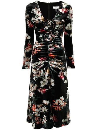 Nissa floral-print midi dress - women - Polyester/Elastane/Polyester/Spandex/Elastane - 36 - Black