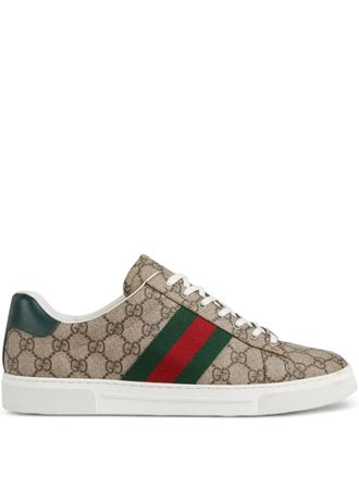 Gucci Ace stripe sneakers - men - Polyurethane/Cotton/Polyester/Calf Leather/Calf Leather/Rubber - 10 - Neutrals