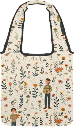 Generic Flowers Fathers Pattern Reversible Canvas Shoulder Tote - Double-Sided Print, 12oz Cotton, 27cm Drop, Fold-Flat Bag for Travel, Shopping, Street Outin