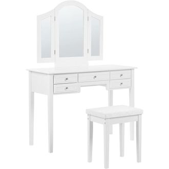 Beliani Beliani - Tocador De Mdf Blanco 144 X 95 Cm 5 Cajones Espejos 1 Asiento Retro Lumiere
