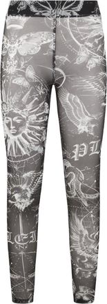Philipp Plein Broeken, Dames, Zwart, M, Tule, Tulle Leggings Butterfly Tattoo