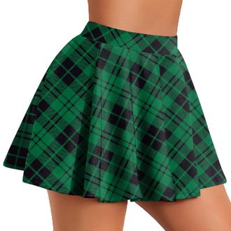 Generic Lime Green Loose Fit Skorts for Women Spandex Mini Petite Modest Pleated Plaid High Waisted Skirt Women 2026 Clothes Trendy Country Concert Y2K S