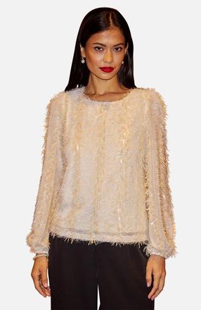 Yumi Hanging Sequin Long Sleeve Top in Ivory at Nordstrom, Size 10