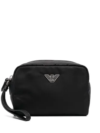 Emporio Armani Make-up tas met logoplakkaat - Zwart