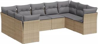 vidaXL Set De Sof&aacute;s De Jard&iacute;n 9 Pzas Con Cojines Rat&aacute;n Sint&eacute;tico Beige Vidaxl