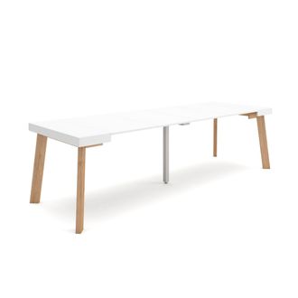 Skraut Home Mesa Consola Extensible, Mesa Comedor Plegable, 260, Para 12 Comensales, Patas De Madera, Estilo Moderno, Blanco - Skraut Home