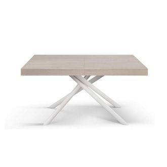 Konte Design Mesa de madera, olmo perla, base blanca, ext.160x90-240x90cm