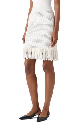 Akris Fringe Hem Mesh Knit Cotton Skirt in Cream at Nordstrom, Size 10