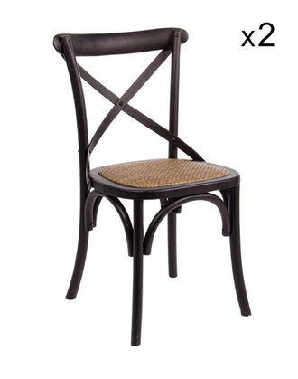 Konte Design Lote de 2 sillas de madera de olmo negro y rat&aacute;n natural