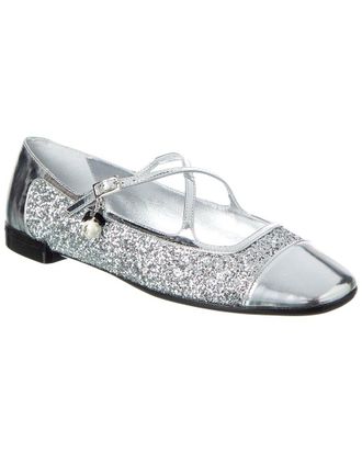 Jimmy Choo London Eleri Glitter & Leather Ballerina Flat