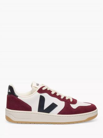 Veja Mens V-10 Leather Sneaker In White/black/amarante