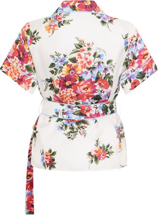 Dolce & Gabbana Womens Shirt Short-Sleeved Floral Silk White