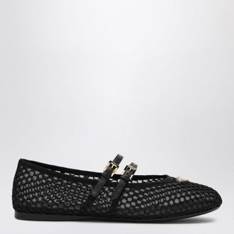 Prada Black mesh ballerina with triangle logo