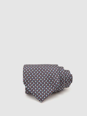 Reiss Navy Silk Micro Paisley-print Tie