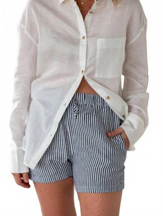 Onia Elastic Drawstring Shorts In Deep Navy/white