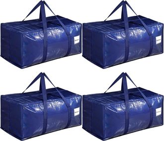OEM Verhuiszak - Opvouwbare Opbergzak Met L-vormige Rits En Handvatten - 90 L - Geschikt Voor Verhuizing, Beddengoed En Kledingopslag - Blauw - 4 Stuks